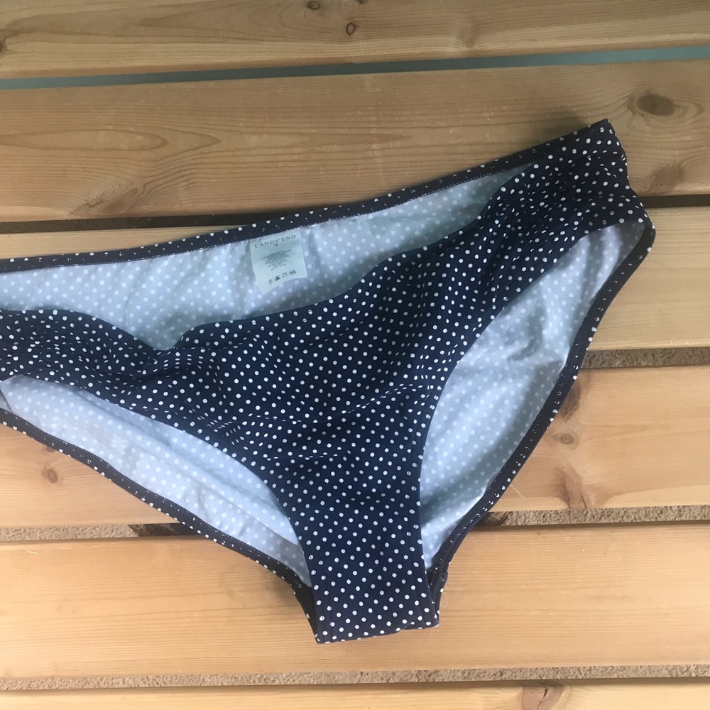 Lands’ End Dot Bikini Swim Bottom 18 Retro Chlorine Resistant UPF Preppy Active